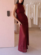 Fresh Style Mesh Paneled Pleated Bow Tie Maxi Dress
